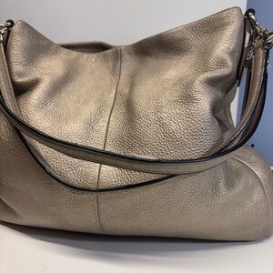 Coach Metallic Taupe Leather Shoulder Bag